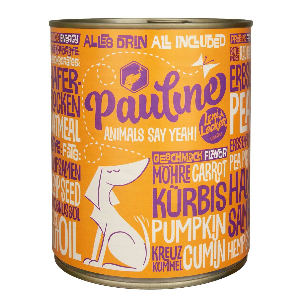 Vegan4Dogs Pauline veganes Nassfutter für Hunde, 800g-Dose mit Roten Linsen, Möhre und Kürbis