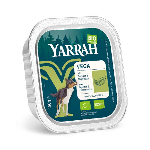 Yarrah Bio Vega Nassfutter 150 g – vegetarische Bröckchen mit Soja und Hagebutte für Hunde
