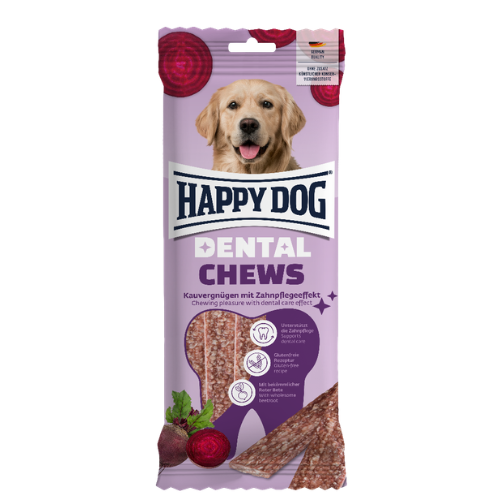 Happy Dog Dental Chews mit Roter Bete, vegetarischer Zahnpflege-Kausnack für Hunde, 195 g