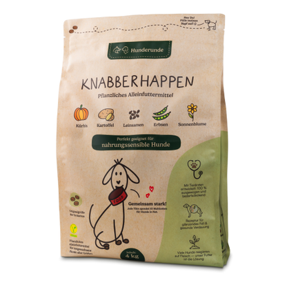 Hunderunde Knabberhappen veganes Alleinfutter für Hunde in der 4-kg-Packung