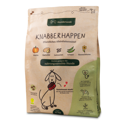 Hunderunde Knabberhappen veganes Alleinfutter für Hunde in der 4-kg-Packung