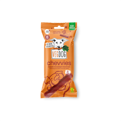 VEGDOG CHEVVIES XL veganer Kausnack für große Hunde in der Verpackung