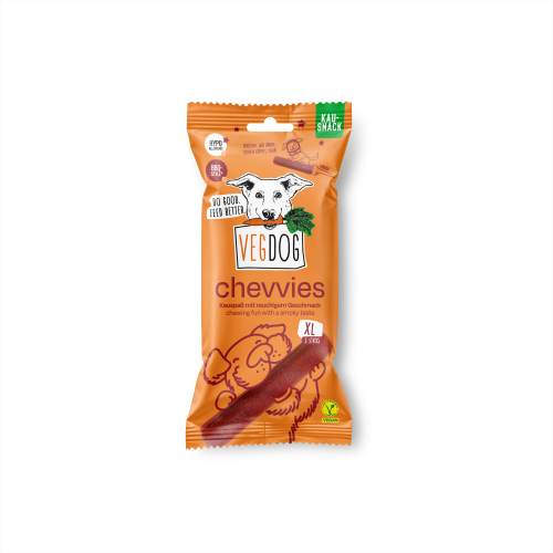 VEGDOG CHEVVIES XL veganer Kausnack für große Hunde in der Verpackung