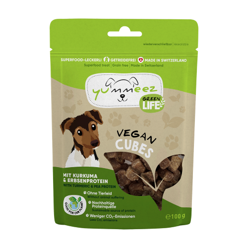 Yummeez Vegan Cubes vegane Hundesnacks mit Kurkuma und Erbsenprotein in der 100-g-Packung
